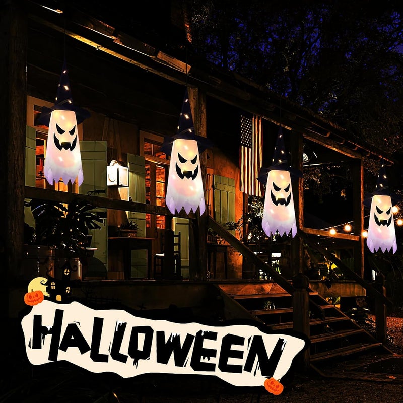 Arperles Halloween Decorations Glowing Ghost Witch Hat Halloween String Lights - Indoor/Outdoor Hanging Decor for Home, Garden & Tree (4Pcs) - Image 5